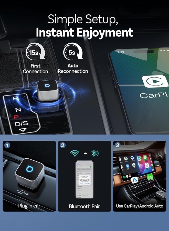 Ottocast Ultra Mini Wireless CarPlay & Android Auto Adapter 2026 Dongle Wireless 2 in 1 AI Smart Car Play Intelligent Systems With CarPlay USB Dongle Plug & Play, Fast Auto-Reconnect Bluetooth 5.3 Wifi Auto Connect - Image 2